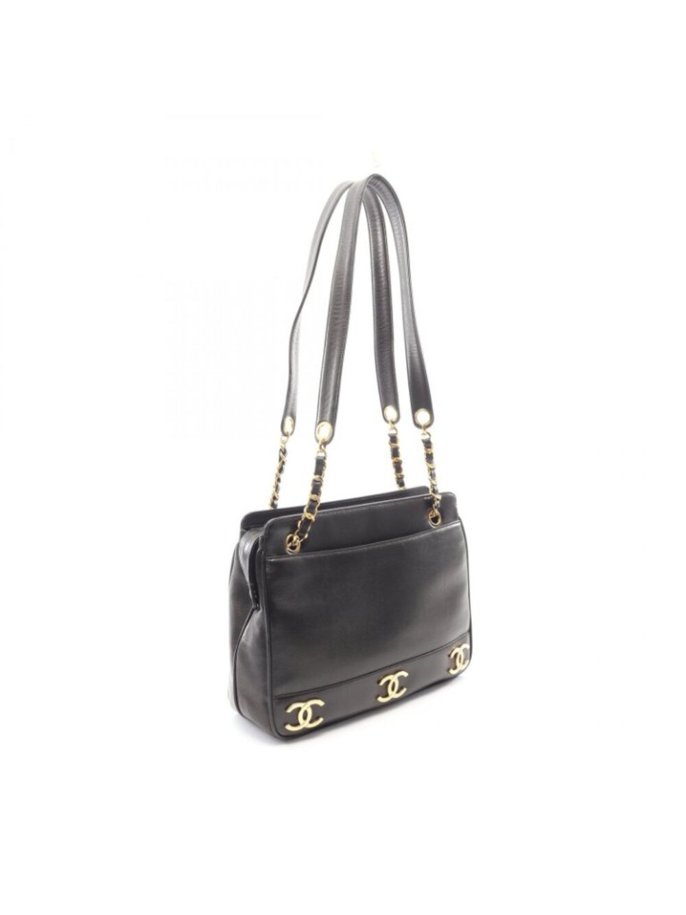 Chanel Tote Triple CC Logo Black Lambskin Coco - Picture 2 of 9